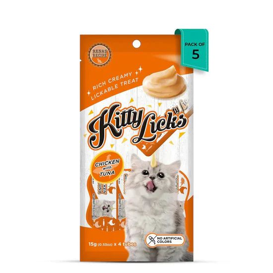 Rena Kitty Licks Chicken With Tuna Cat Treat - 60g Tubes 2 Rena Kitty Licks Chicken with Tuna Cat Treat 60g Tubes pack of 5