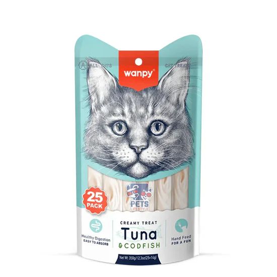 Wanpy Tuna & COD Fish Cat Creamy Treat - 350g (25 x 14g) 1 Wanpy Tuna Cod Fish Cat Creamy Treat 350g (25 x 14g)
