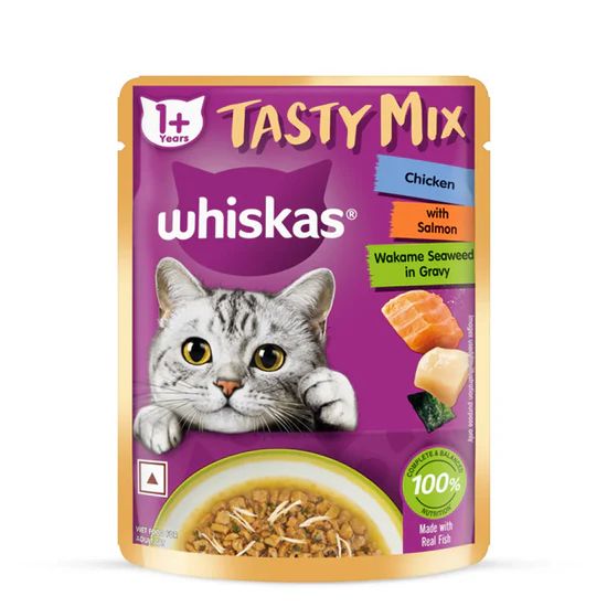 Whiskas Tasty Mix Chicken with Salmon Wakame Seaweed in Gravy Wet Cat Food All Breed Adult 1 Year